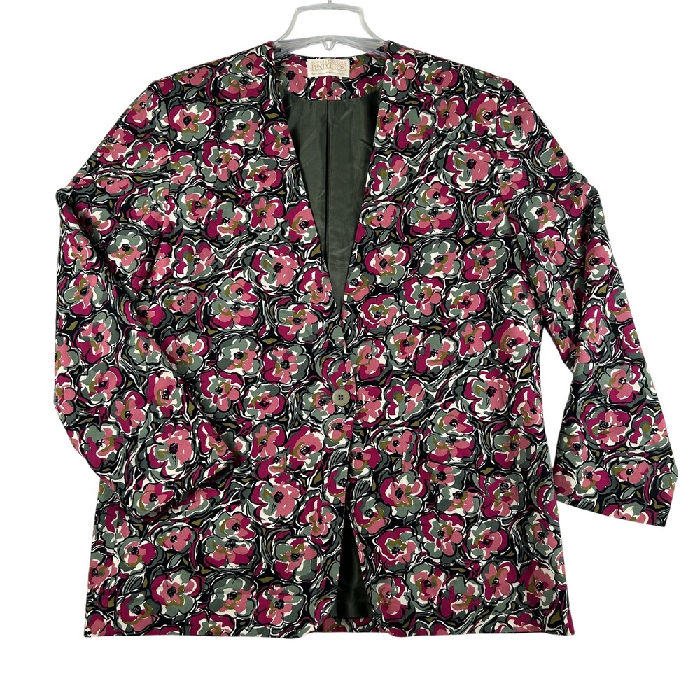 Vintage Pendleton Blazer Jacket Womens 16 Floral Lined Padded Shoulders USA 80s